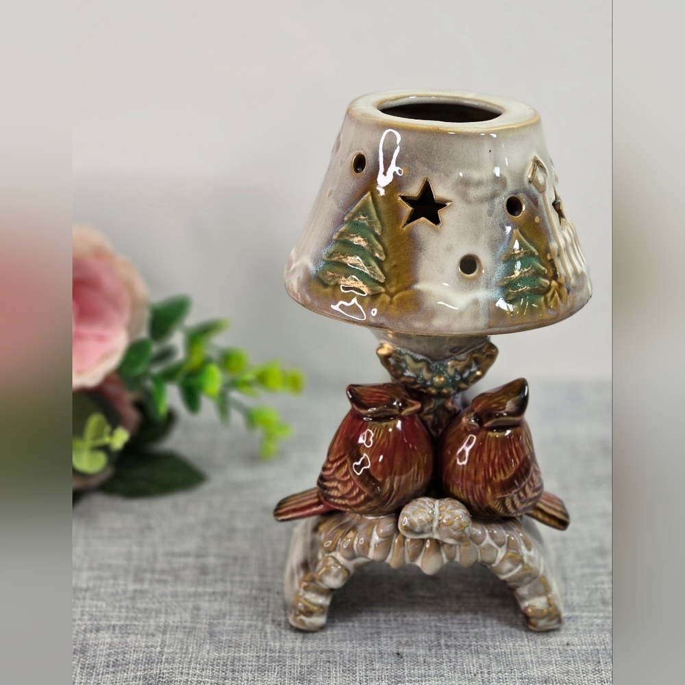 Vintage Kirkland’s Potter’s‎ Winter Themed Ceramic Fairy Lamp Tealight Holder
